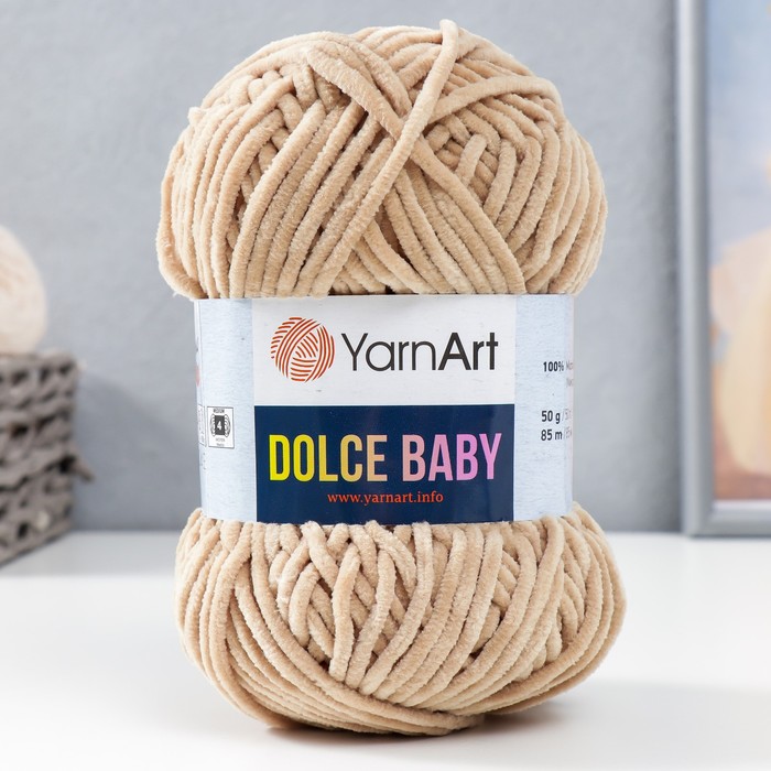 Плюшевая пряжа для вязания спицами, крючком YarnArt, Dolce Baby, 100% микрополиэстер, 85 м/50 г, (747 бежевый)