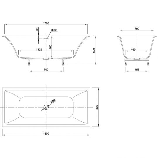 Встраиваемая ванна Knief Shape с click-clack 180x80x60 cм 0600-750-01 схема 2