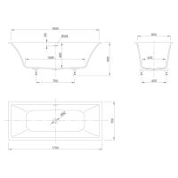 Встраиваемая ванна Knief Shape с click-clack без отверстий под смеситель 170x70x60 cм 0600-730-01 схема 2