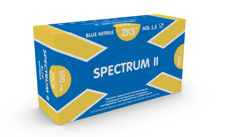 Перчатки "ZKS" нитриловые "Spectrum II" голубые (вес штуки М - 3,0 г) 100 пар
