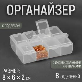 Органайзер для рукоделия, с подвесом, 8 отделений, 8 ? 6 ? 2 см, цвет прозрачный