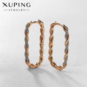 Серьги со стразами XUPING переплетение, косичка, цвет белый в розовом золоте