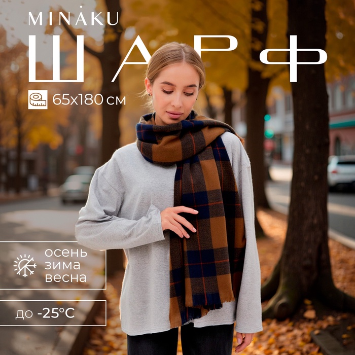 Шарф зимний с кистями MINAKU 65*180 + 3 см клетка