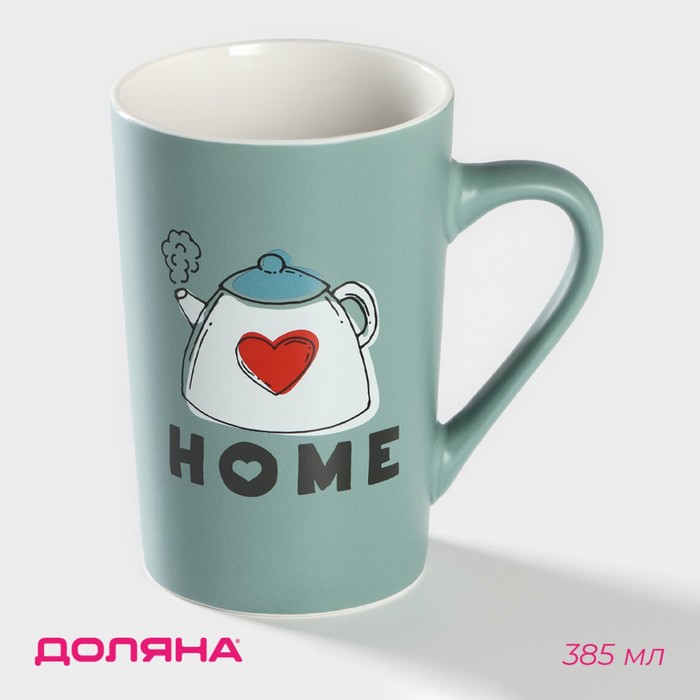 Кружка фарфоровая Доляна Good morning. Home, 385 мл, цвет голубой