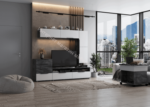 Тумба ТВ "Моника" 1600  Белый Лофт/Айрон Рок