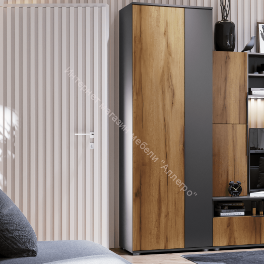 Шкаф 2-ств c полками "Моника" Дуб золотистый/Тёмно серый