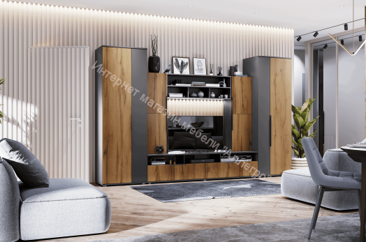 Шкаф 2-ств c полками "Моника" Дуб золотистый/Тёмно серый