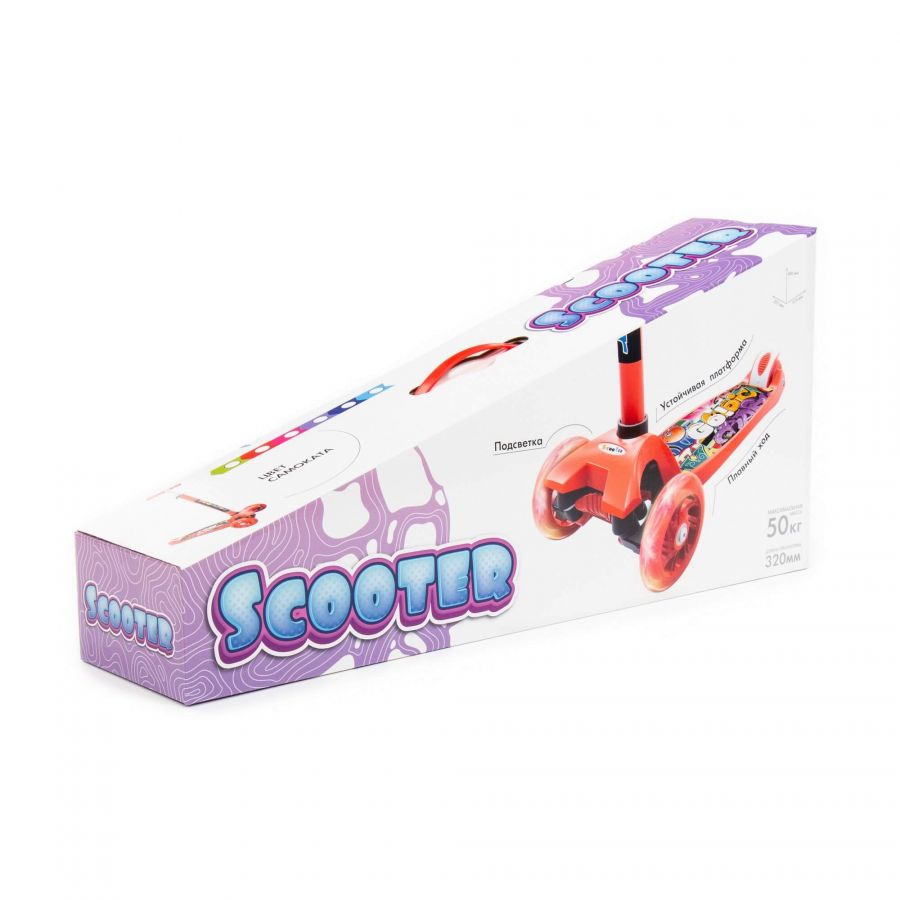 0072 Детский самокат (с наклейкой V1) (красный) (в коробке)