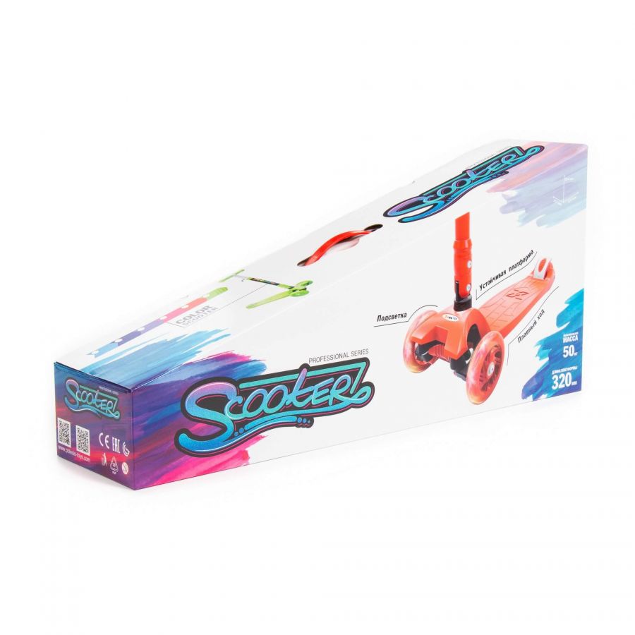 0072C Детский самокат (со складной ручкой) (красный) (в коробке)