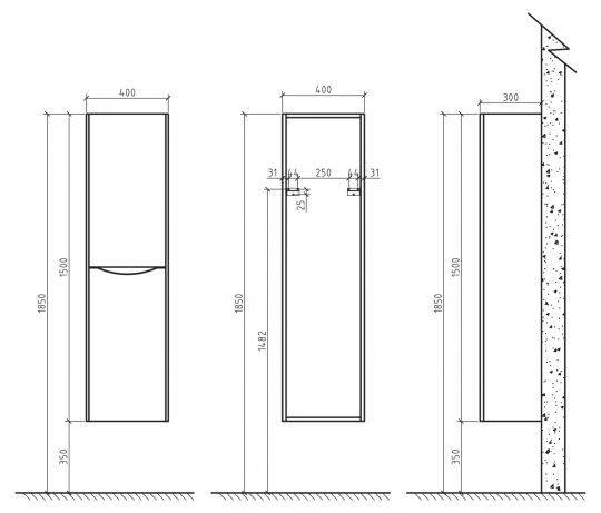 Шкаф подвесной, левосторонний BelBagno ANCONA-N-1500-2A-SC-BF-L ФОТО