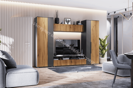 Шкаф настенный 2000  "Моника"  Дуб золотистый/Тёмно серый