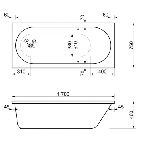 Прямоугольная гидро-аэромассажная ванна Эстет Честер 170х75 см ФР-00000692+ФР-00000700 схема 3 Прямоугольная гидро-аэромассажная ванна Эстет Честер 170х75 см ФР-00000692+ФР-00000700 схема 3