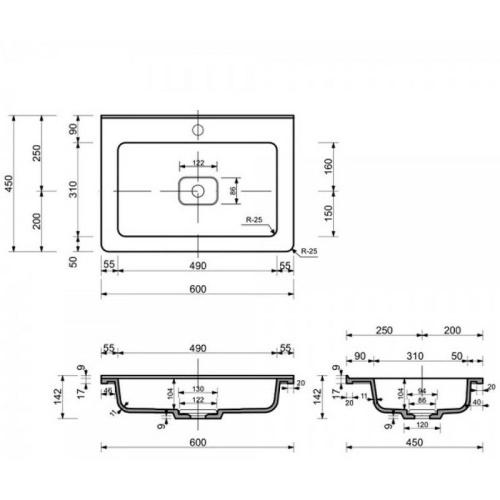 Накладная раковина Эстет Kare Luxe 60x45 ФР-00014679 ФОТО
