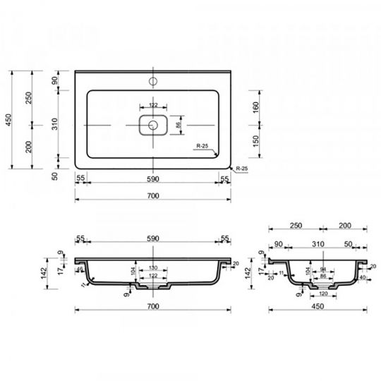 Раковина "Kare luxe silk" 70х45 ФР-00014938 схема 2