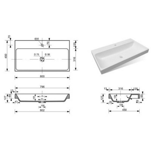 Накладная раковина Эстет Malibu 80x45 см ФР-00014943 ФОТО