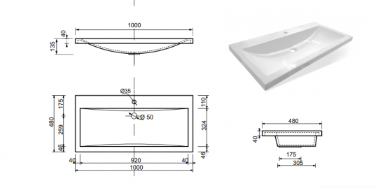 Раковина "Monaco 100 silk" 1000х480 ФР-00014948 схема 2
