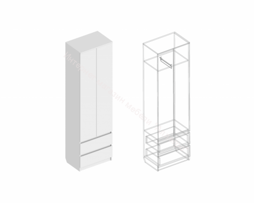 Шкаф 2-ств. с 2 ящиками и вешалкой "Бьянко" Белый лофт