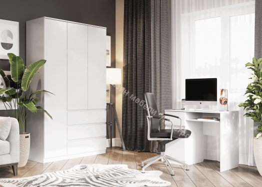 Шкаф 3-ств. с 3 ящиками "Бьянко" Белый лофт