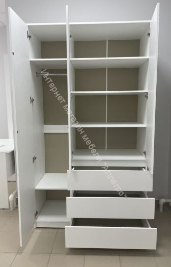 Шкаф 3-ств. с 3 ящиками "Бьянко" Белый лофт