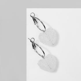 Серьги-кольца «Сахар» сердце, цвет белый в серебре
