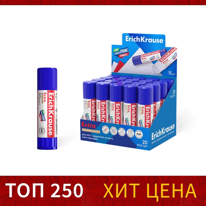 Клей-карандаш, ErichKrause Extra, усиленный, 15г