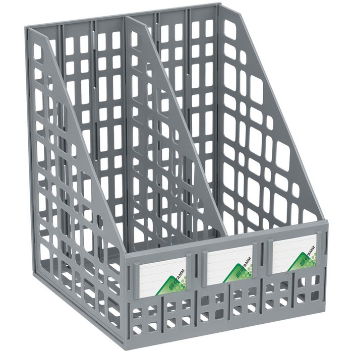 Лоток для бумаг «Стамм», сборный, вертикальный, 2 отделения, серый