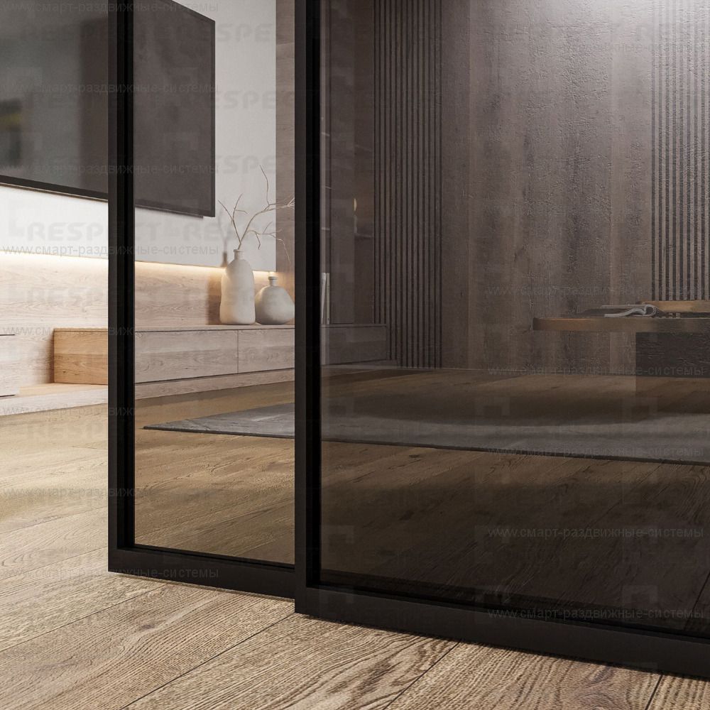 Раздвижная перегородка 2 полотна на видимой направляющей внутри проема