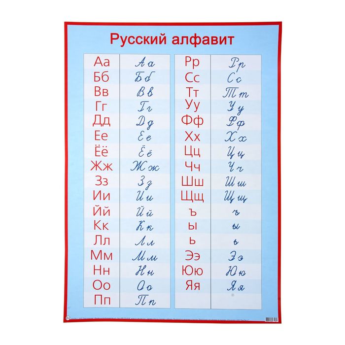 Плакат обучающий "Русский алфавит, прописные и печатные буквы" А2