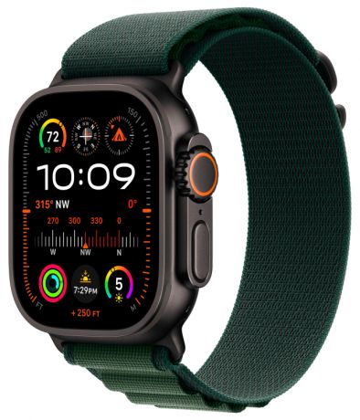 Apple Watch Ultra 2 GPS + Cellular, 49 мм, корпус из черного титана, ремешок Alpine зеленого цвета, размер M