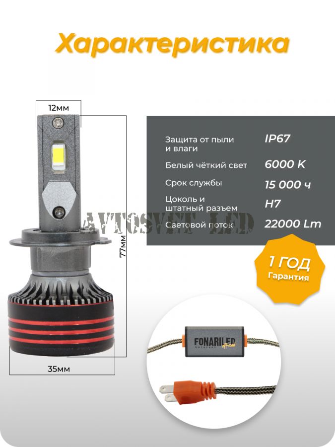 Автомобильные лампы светодиодные M8Pro-H7-12-24V