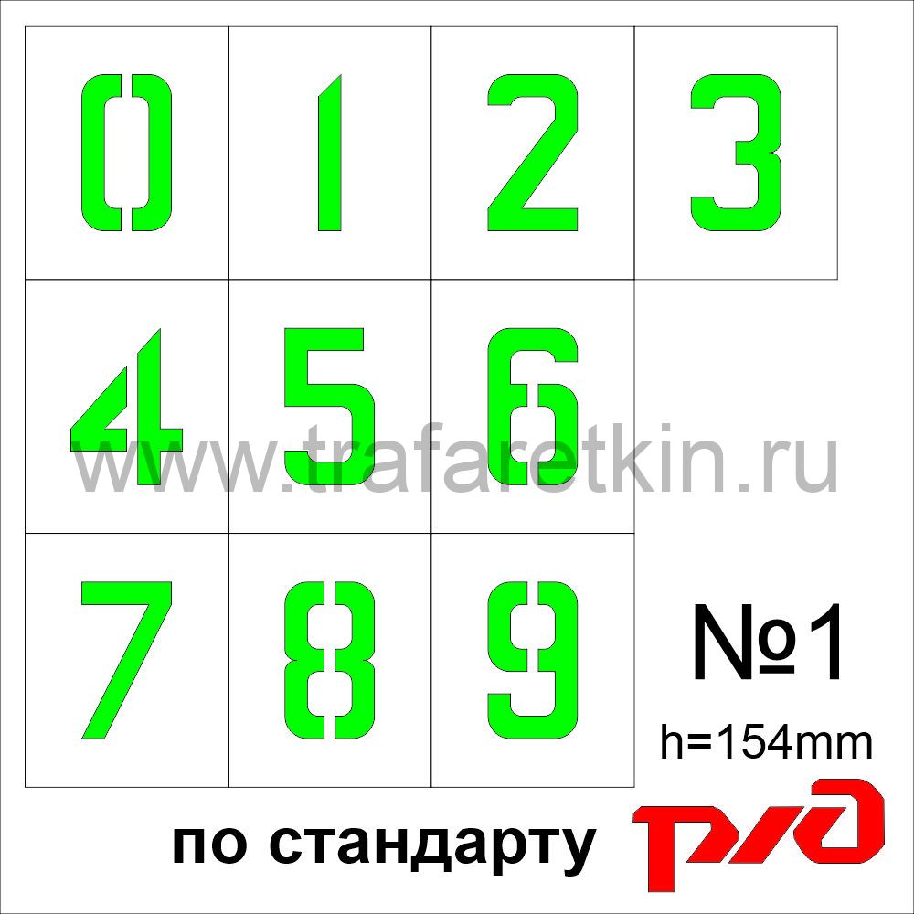 Комплект трафаретов цифр №1, высота 154 мм