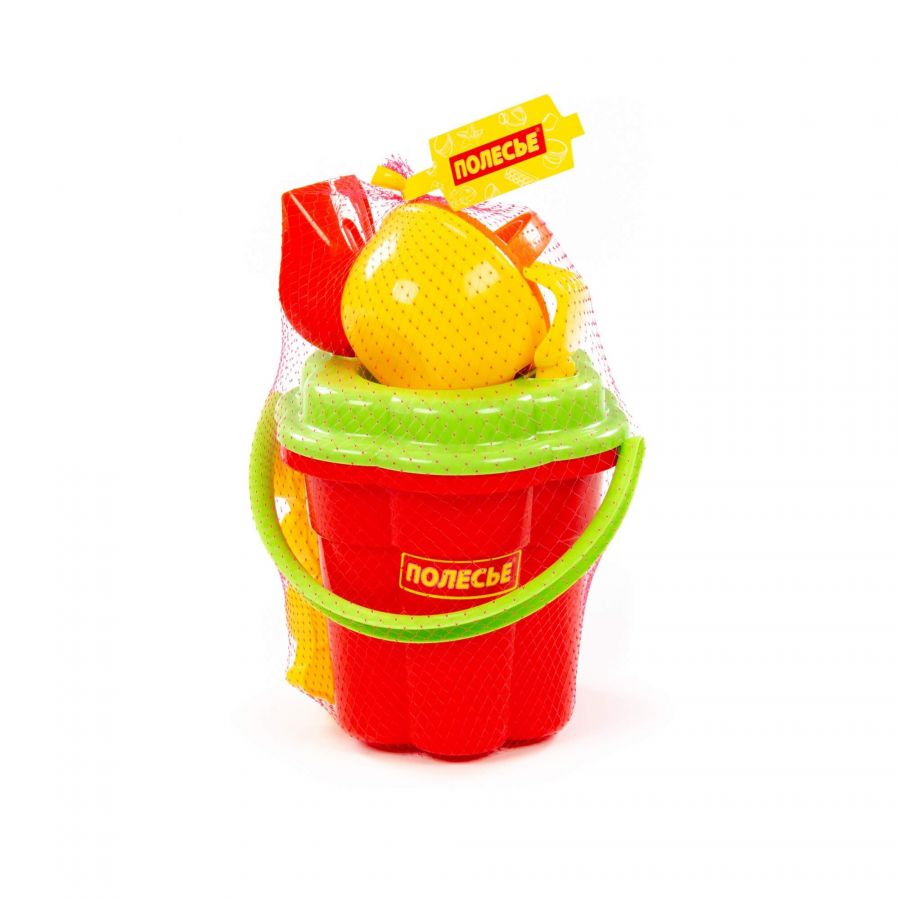 Набор №163: ведро-цветок большое, ситечко-цветок большое, лопатка №5, грабельки №5, формочки (белочка + пёсик), лейка малая №4