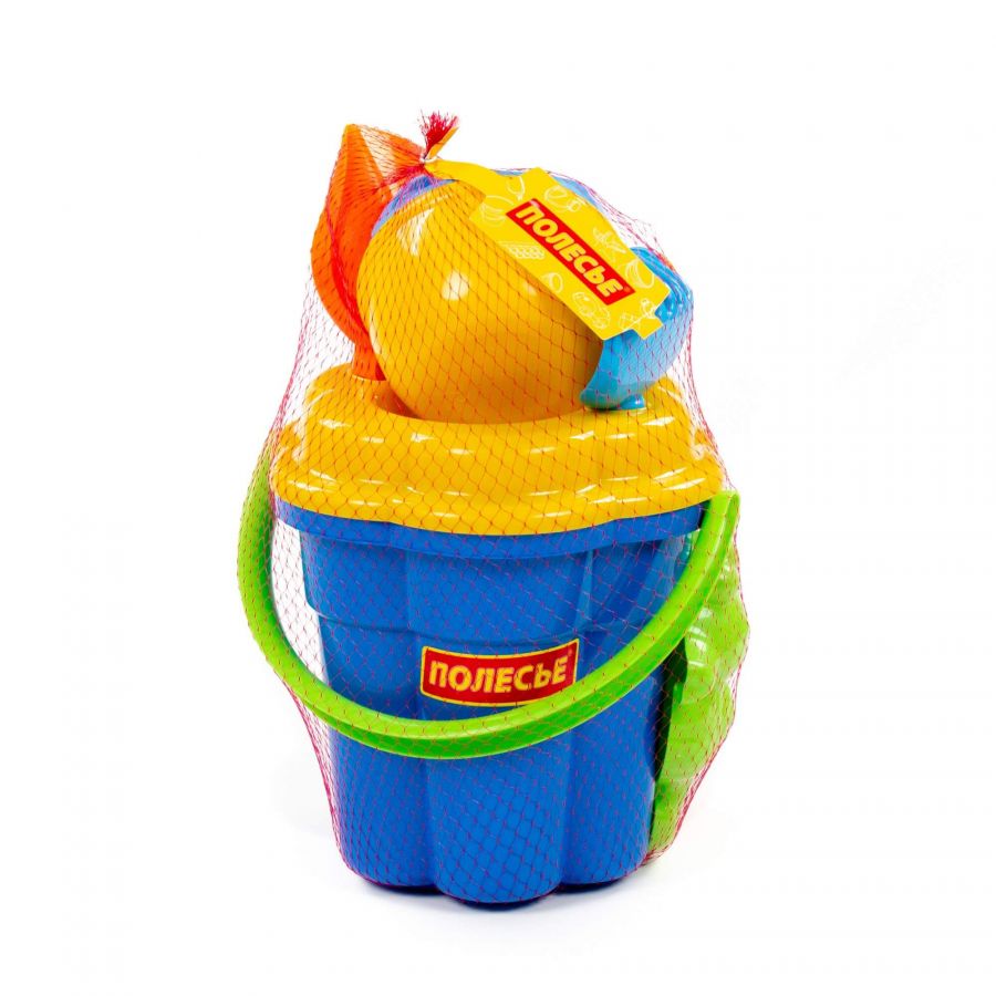 Набор №363: ведро-цветок большое, ситечко-цветок большое, лопатка №5, грабельки №5, формочки (морской конёк + черепаха), лейка малая №4