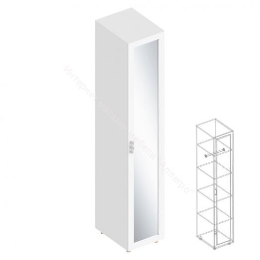 Пенал 1-ств с зеркалом и полками "Сандра" Белый лофт