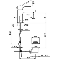 Смеситель для раковины Cisal Cubic CU000511/CU000541 схема 3