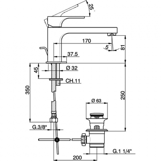 Смеситель для раковины Cisal Cubic CU001511/CU001541 схема 2