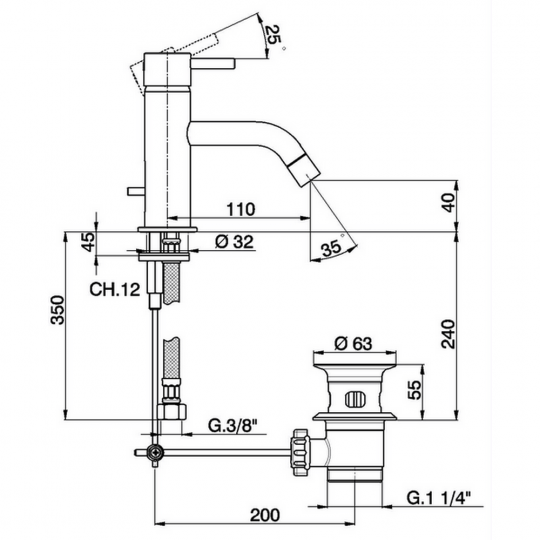 Смеситель для раковины Less Minimal LM000510/LM000540 схема 2