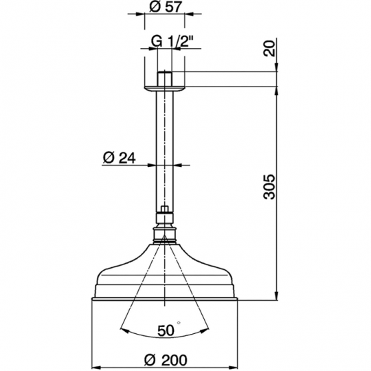 Верхний душ Cisal Shower 200х200 мм потолочный L290 мм схема 2