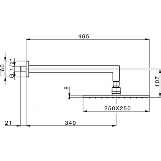 Верхний душ Cisal Shower 250х250 мм с настенным держателем L340 мм схема 2