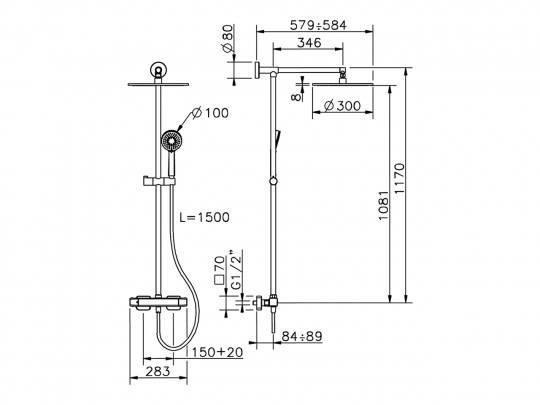 Душевая система Cisal Cubic CUC78075 схема 2