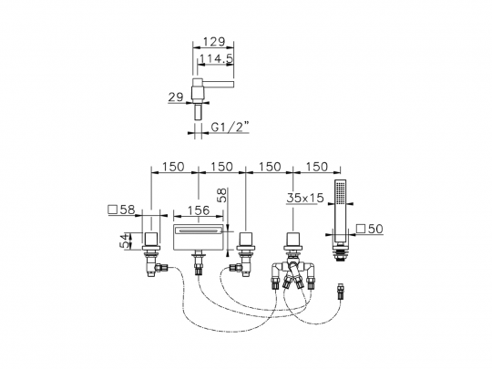 Смеситель для ванны Cisal Wave WE000260 схема 2