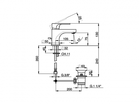 Смеситель для раковины Cisal Alma Energy Save A3000515/A3000545 схема 2