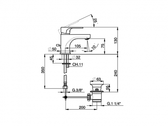 Смеситель для раковины Cisal Alma A3000510/A3000540 схема 2