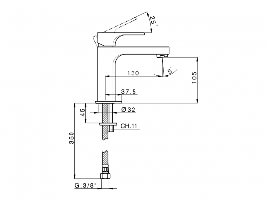 Смеситель для раковины Cisal Cubic CU000490/CU000500 схема 4