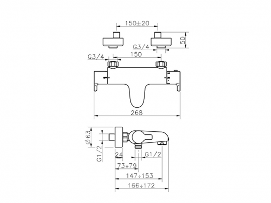 Смеситель для ванны Cisal Tender C2T21010/C2D21010 схема 2