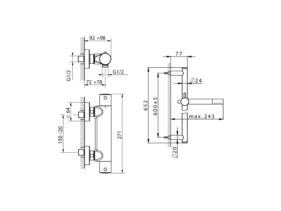 Смеситель для душа Cisal Slim SMT01010/SMS01010 ФОТО