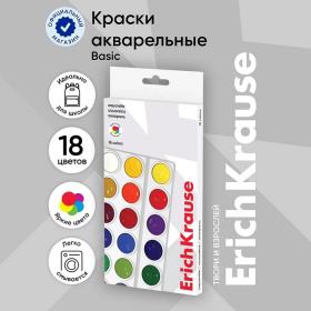 Акварель 18 цветов, ErichKrause Basic, без кисти, эконом, картонная коробка с европодвесом