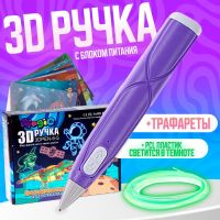 3D ручка с блоком питания, PCL пластик светиться в темноте, фиолетовая