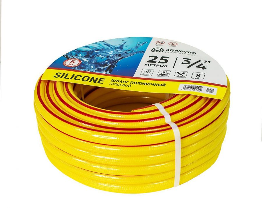Шланг ПВХ "SILICON AQWAVIM" армир. 3-х слойный (18х24) D-3/4 (25 м) Толщина стенки 3 мм. 18 атм