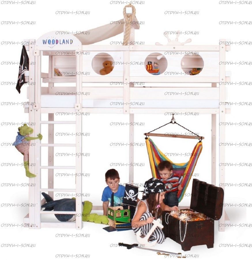 Кровать-чердак Пиратский корабль массив №KV